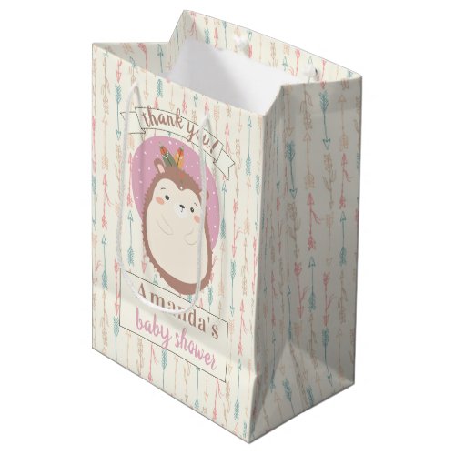 Boho Tribal Hedgehog Pastel Arrow Baby Shower Medium Gift Bag