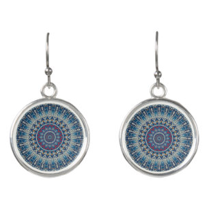 Boho Tribal Inspired Geometric Blue Mandala Earrings