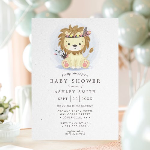 Boho Tribal Lion Boy Baby Shower Invitation