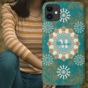 Boho Tribal Mandala in Orange and Teal Variation 1 iPhone 11 Case