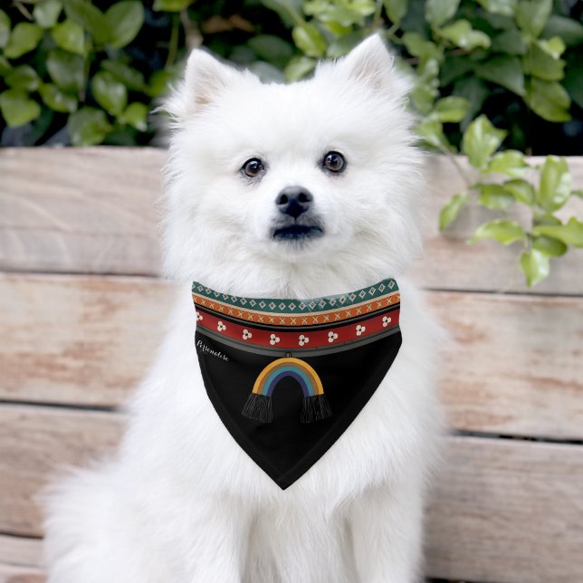 Boho Tribal Pattern Rainbow Black Dog Cat Pet Bandana Collar (Dog)