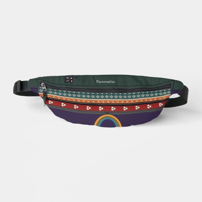 Boho Tribal Pattern Rainbow Purple Green Festival  Fanny Pack (Front)