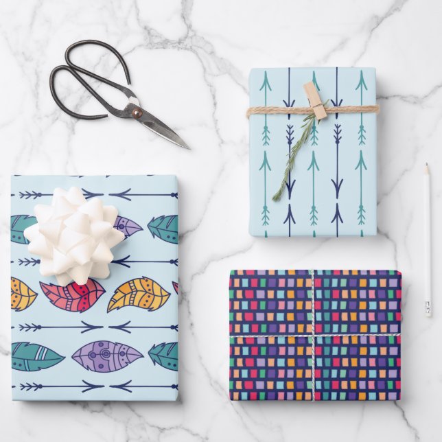  Boho Tribal Pattern Wrapping Paper Sheets (Front)