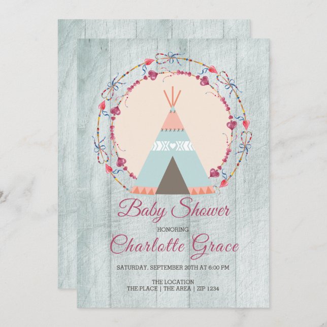 Boho Tribal Personalized Baby Shower Invitation (Front/Back)