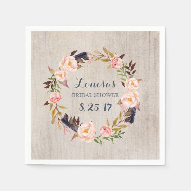 Boho Tribal Rustic Bridal Shower Napkins (Front)