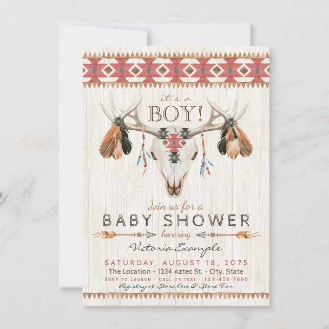 Boho Tribal Skull Baby Shower Invitations (Front)