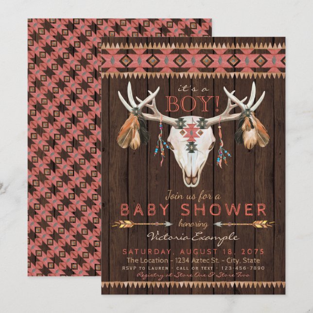 Boho Tribal Skull Baby Shower Invitations (Front/Back)