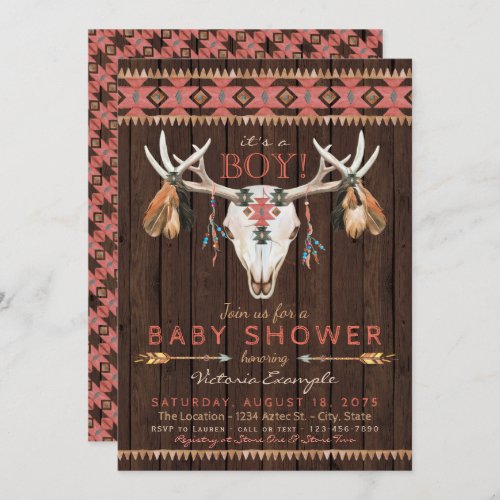 Boho Tribal Skull Baby Shower Invitations