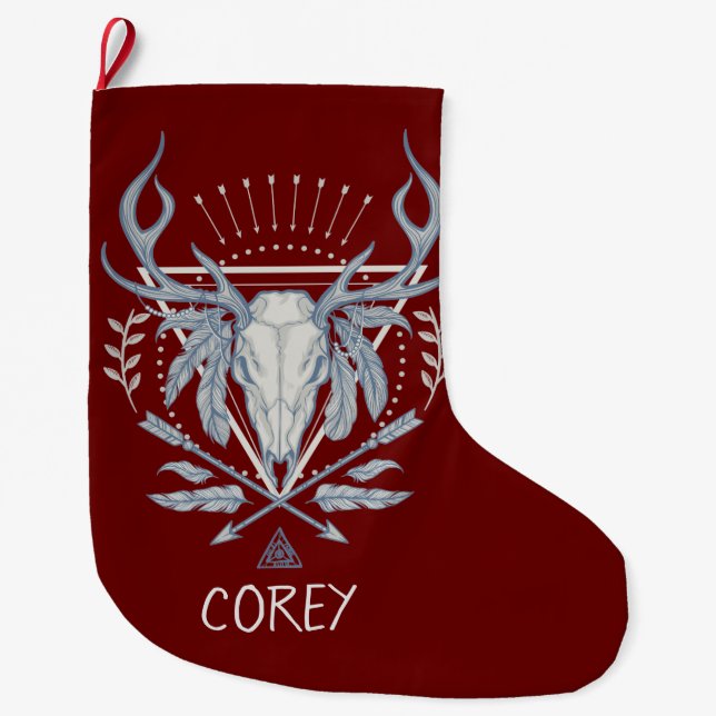 Boho Tribal Skull Personalized Large Christmas Stocking (Front)