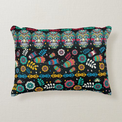 Boho tribal skulls colorful pattern accent pillow