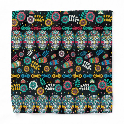 Boho tribal skulls colorful pattern bandana