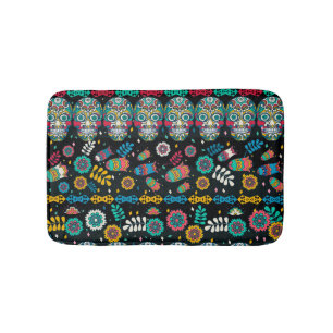 Boho tribal skulls: colorful pattern. bath mat