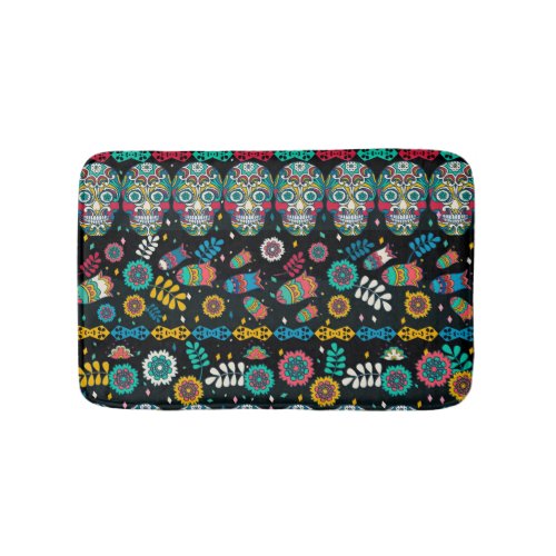Boho tribal skulls colorful pattern bath mat