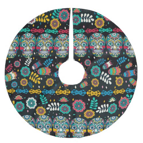 Boho tribal skulls colorful pattern brushed polyester tree skirt