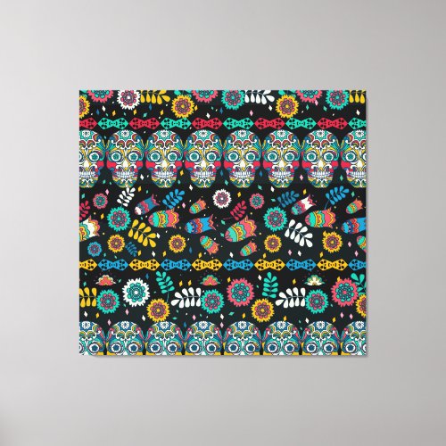 Boho tribal skulls colorful pattern canvas print