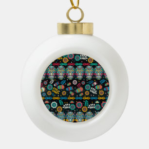Boho tribal skulls: colorful pattern. ceramic ball christmas ornament