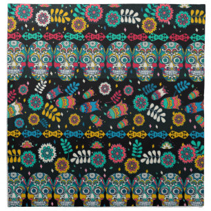 Boho tribal skulls: colorful pattern. cloth napkin