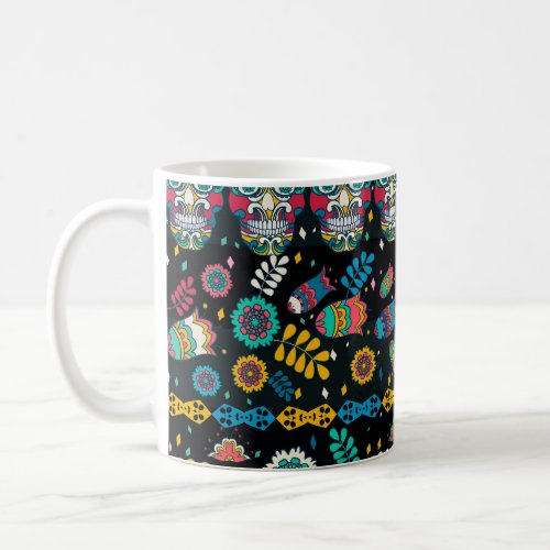Boho tribal skulls colorful pattern coffee mug