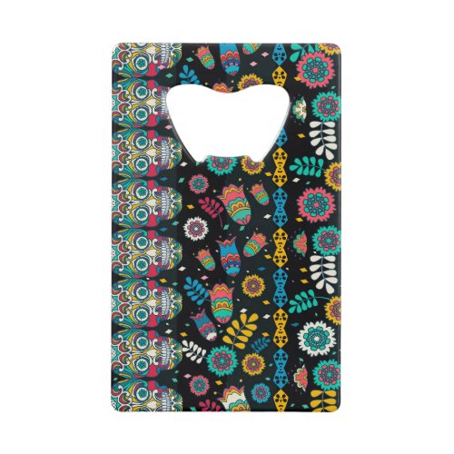 Boho tribal skulls colorful pattern credit card bottle opener