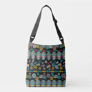 Boho tribal skulls: colorful pattern. crossbody bag