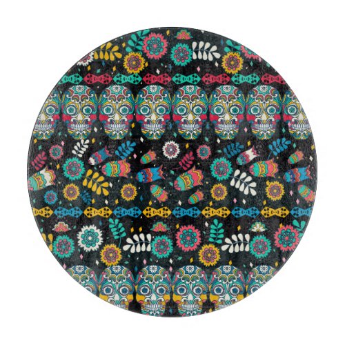 Boho tribal skulls colorful pattern cutting board