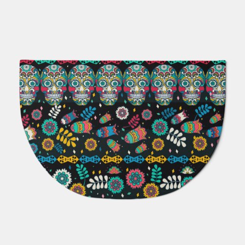 Boho tribal skulls colorful pattern doormat