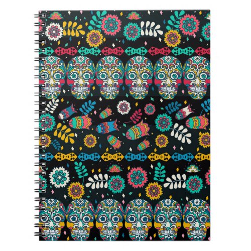 Boho tribal skulls colorful pattern notebook