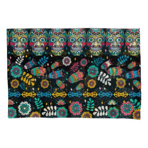 Boho tribal skulls colorful pattern pillow case
