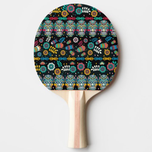 Boho tribal skulls colorful pattern ping pong paddle