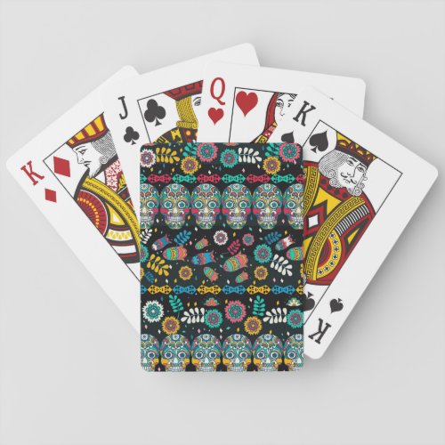 Boho tribal skulls colorful pattern playing cards