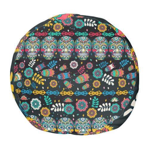 Boho tribal skulls colorful pattern pouf