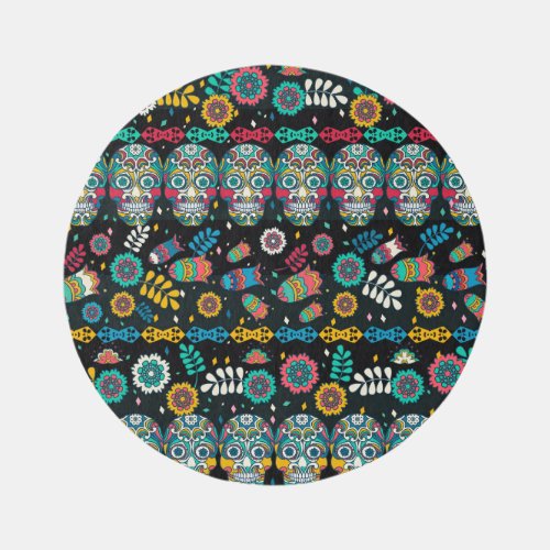 Boho tribal skulls colorful pattern rug