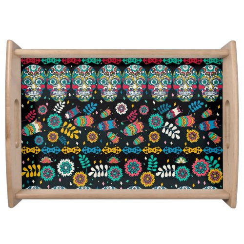 Boho tribal skulls colorful pattern serving tray