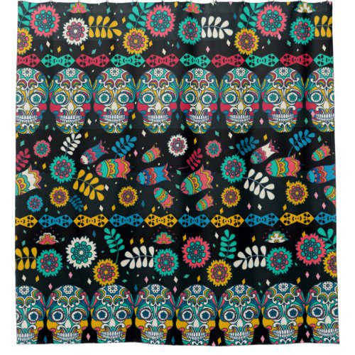 Boho tribal skulls colorful pattern shower curtain