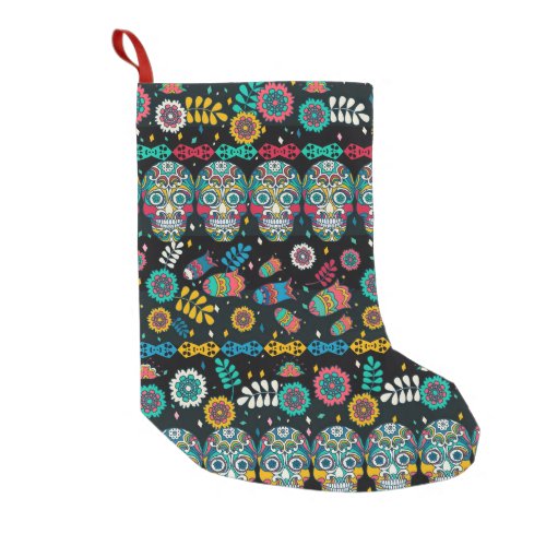 Boho tribal skulls colorful pattern small christmas stocking