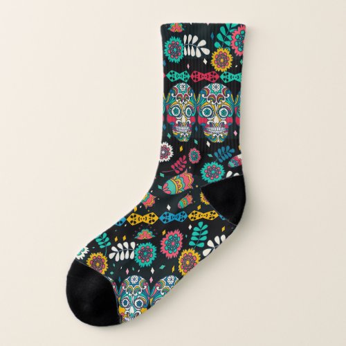 Boho tribal skulls colorful pattern socks