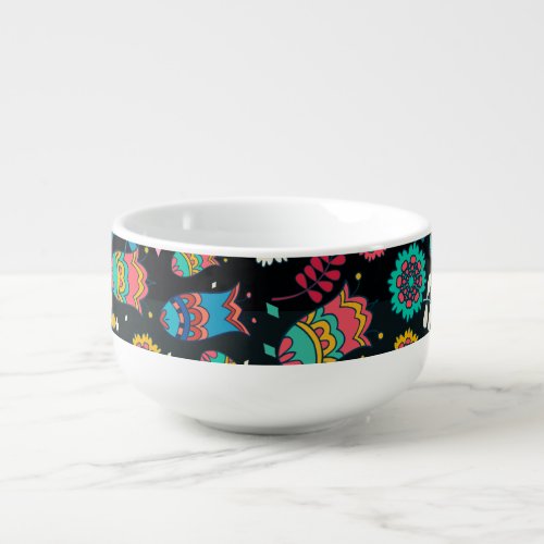 Boho tribal skulls colorful pattern soup mug