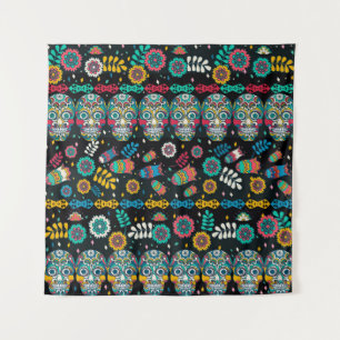 Boho tribal skulls: colorful pattern. tapestry