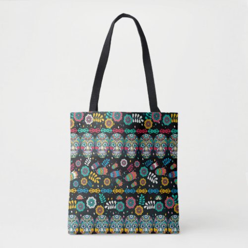 Boho tribal skulls colorful pattern tote bag