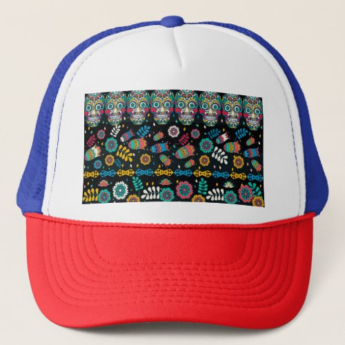 Boho tribal skulls colorful pattern trucker hat