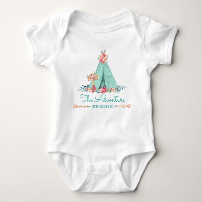 Boho Tribal TeePee Adventure Begins Baby Girl Bodysuit (Front)