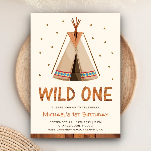 Boho Tribal Teepee Boys Wild One First Birthday Invitation