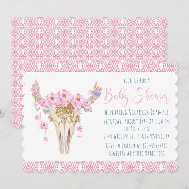 Boho Tribal Watercolor Baby Shower Invitations (Front/Back)