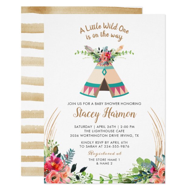 Boho Tribal Wild One Rustic Floral Baby Shower Invitation