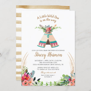 Boho Tribal Wild One Rustic Floral Baby Shower Invitation