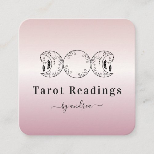 Boho Triple Moon Rose Gold Celestial Tarot Reader Square Business Card