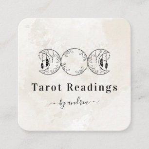 Boho Triple Moon White Marble Reader Energy Healer Square Business Card