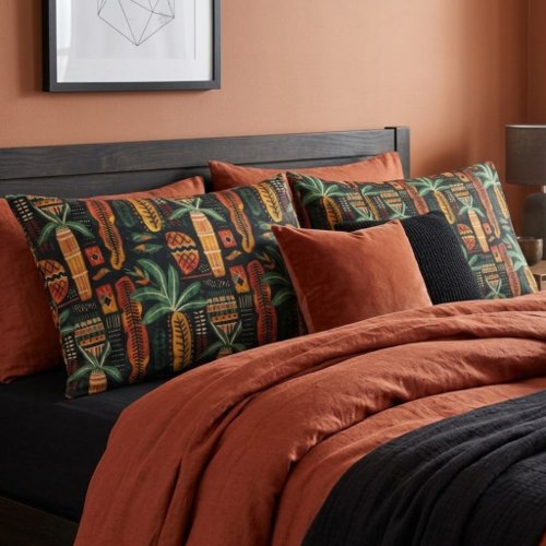 Boho Tropical African Mudcloth Pattern Pillow Case