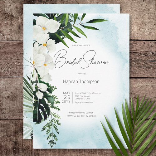 Boho Tropical Aqua Watercolor Bridal Shower Invitation