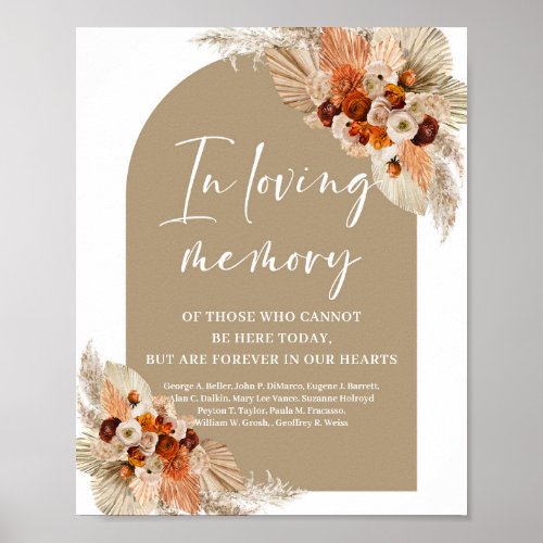 Boho tropical arch pampas grass In loving memory Poster